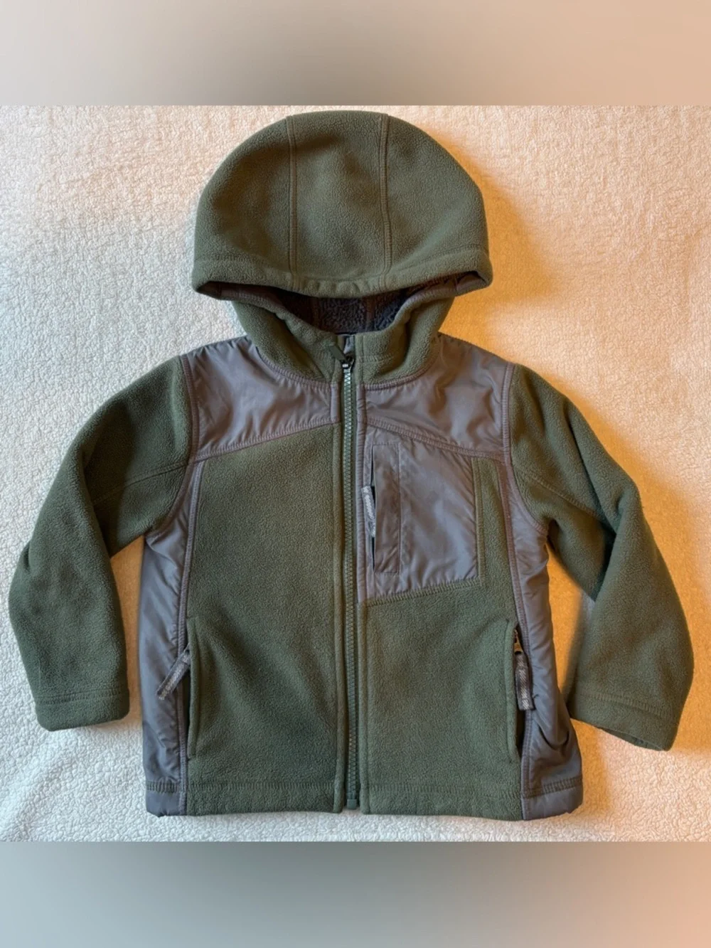 Lands End Olive Green Hooded Full Zip Fleece Jacket, Size 3T